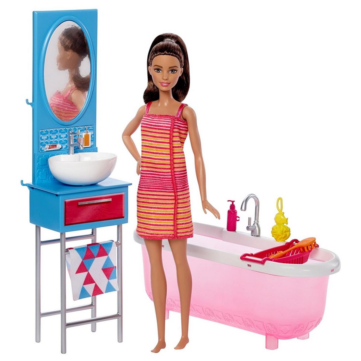 BARBIE Coffret salle de bain baignoire avec poupée, meubles et accessoires  - Barbie pas cher 