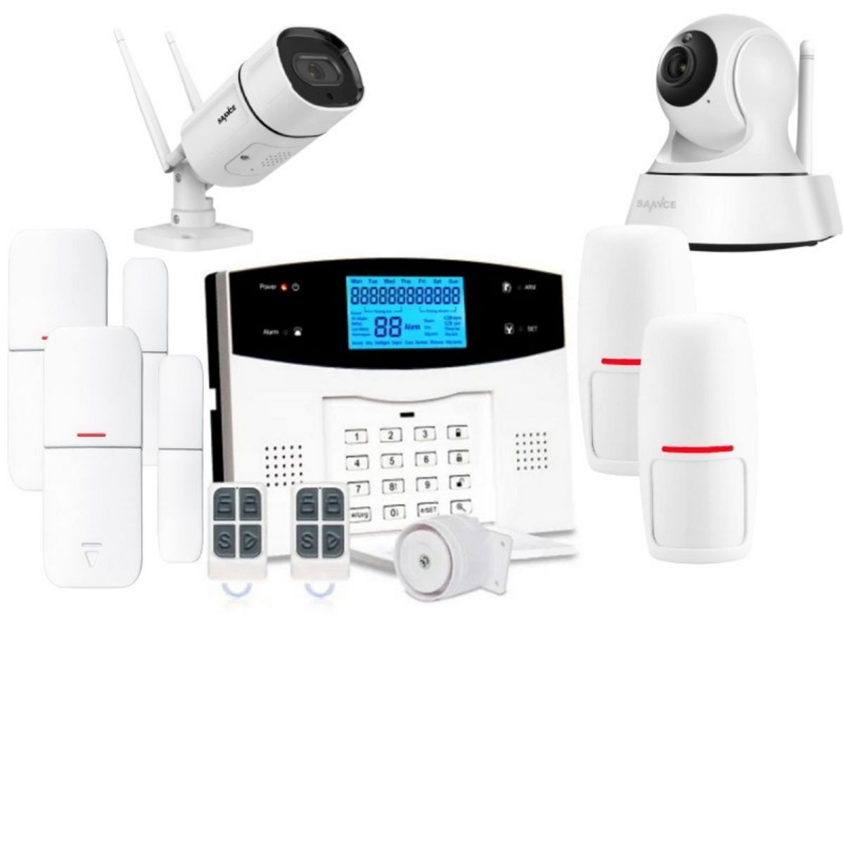 Alarme Maison Sans Fil Avec 10 Detecteur D ouverture LIFEBOX Kit alarme maison connectée sans fil wifi box internet et gsm  belmon smart life et 2 caméra wifi - pas cher - Auchan.fr