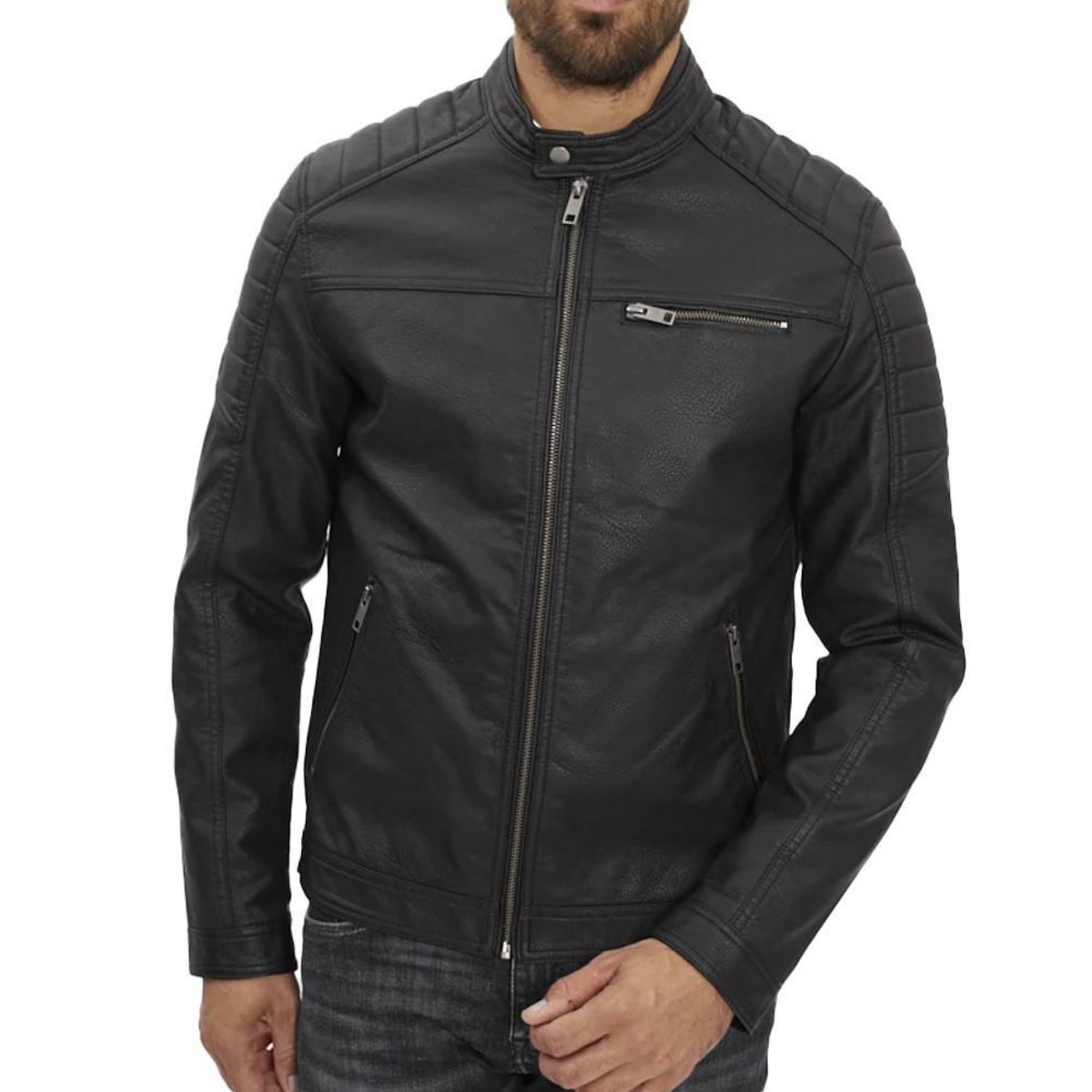 Veste Simili cuir Noir Homme Jack Jones Jacket pas cher Auchan.fr