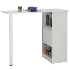 Table comptoir de cuisine avec rangement à rideau L130cm LUCK (Blanc/Blanc)
