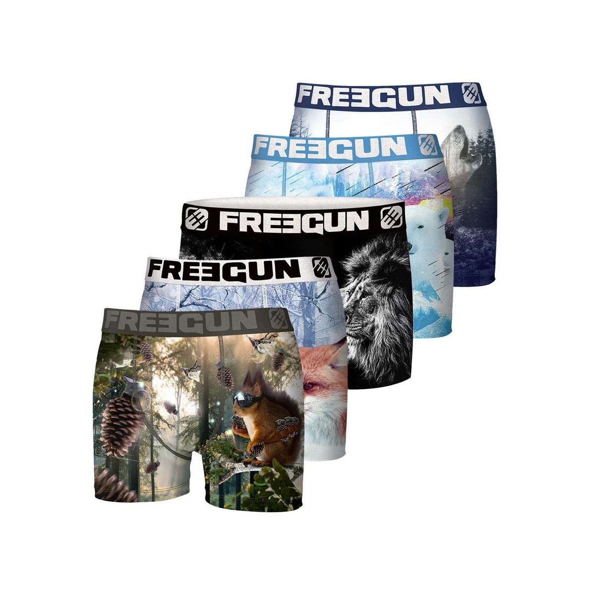 FREEGUN Lot de 5 Boxers homme Animals