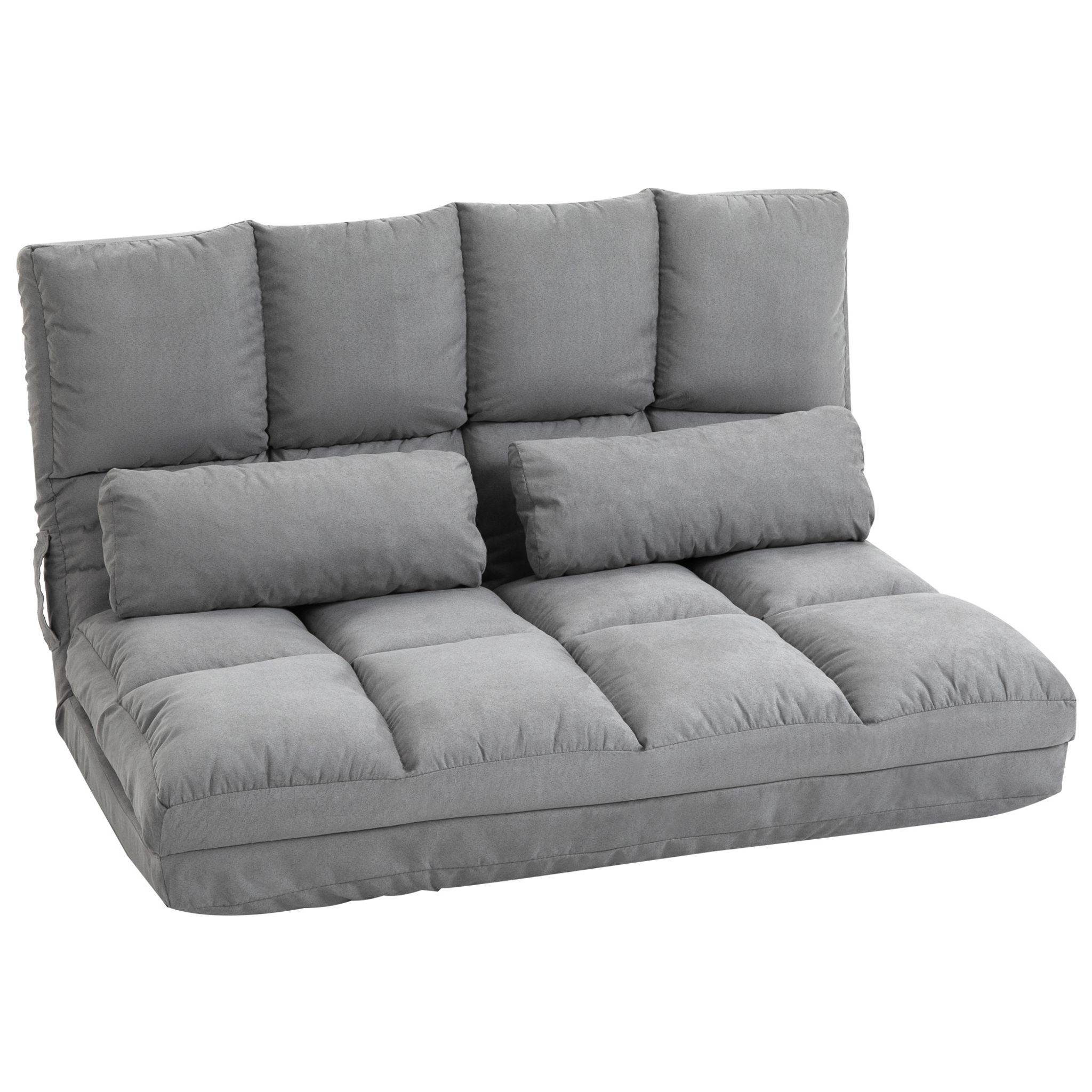 HOMCOM Banquette fauteuil chauffeuse convertible en lit d'appoint 1 place  dossier inclinable 5 positions avec 2 coussins gris