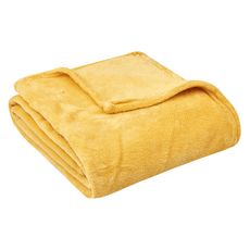 ACTUEL Plaid, couvre-lit, jeté de canapé uni douceur en polyester 240 g/m² (Ocre)