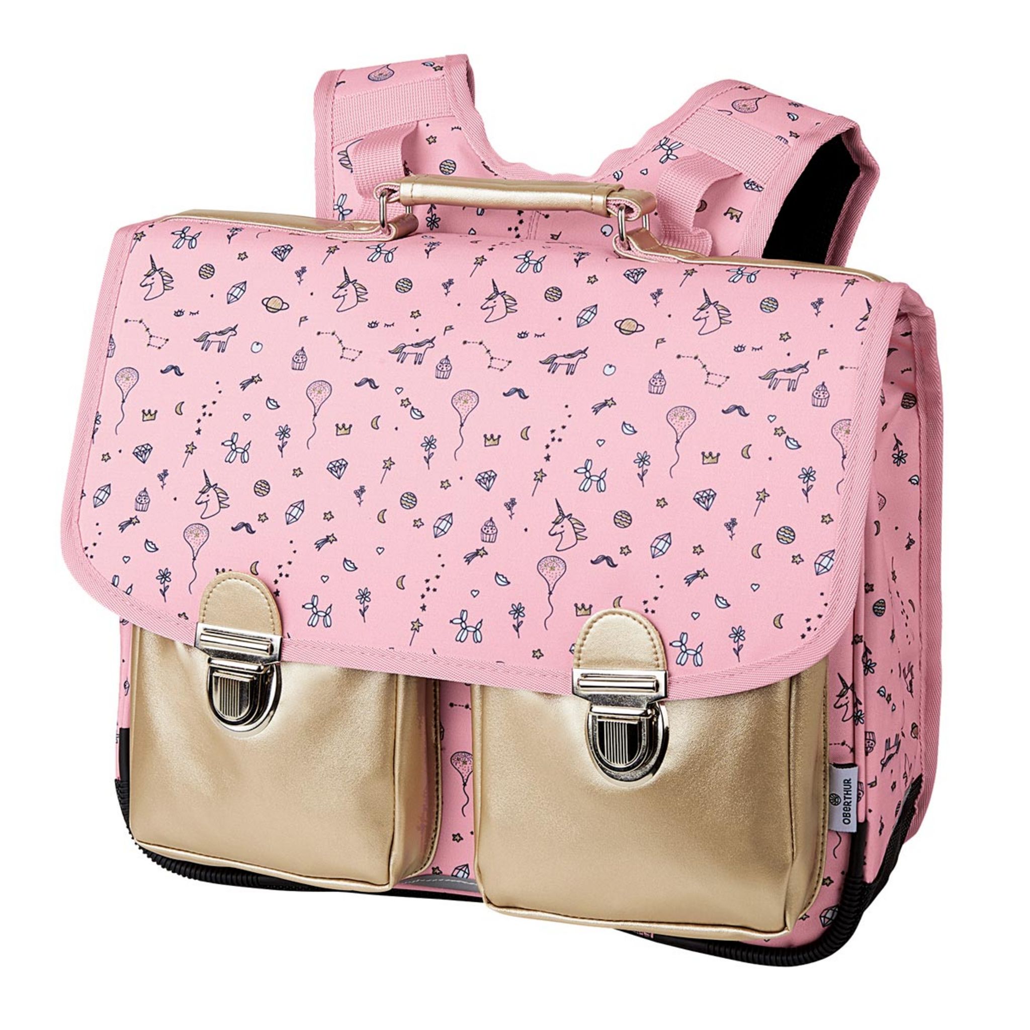 Cartable 38cm 2 compartiments 2 poches avant fille By Oberthur rose et dore pas cher Auchan