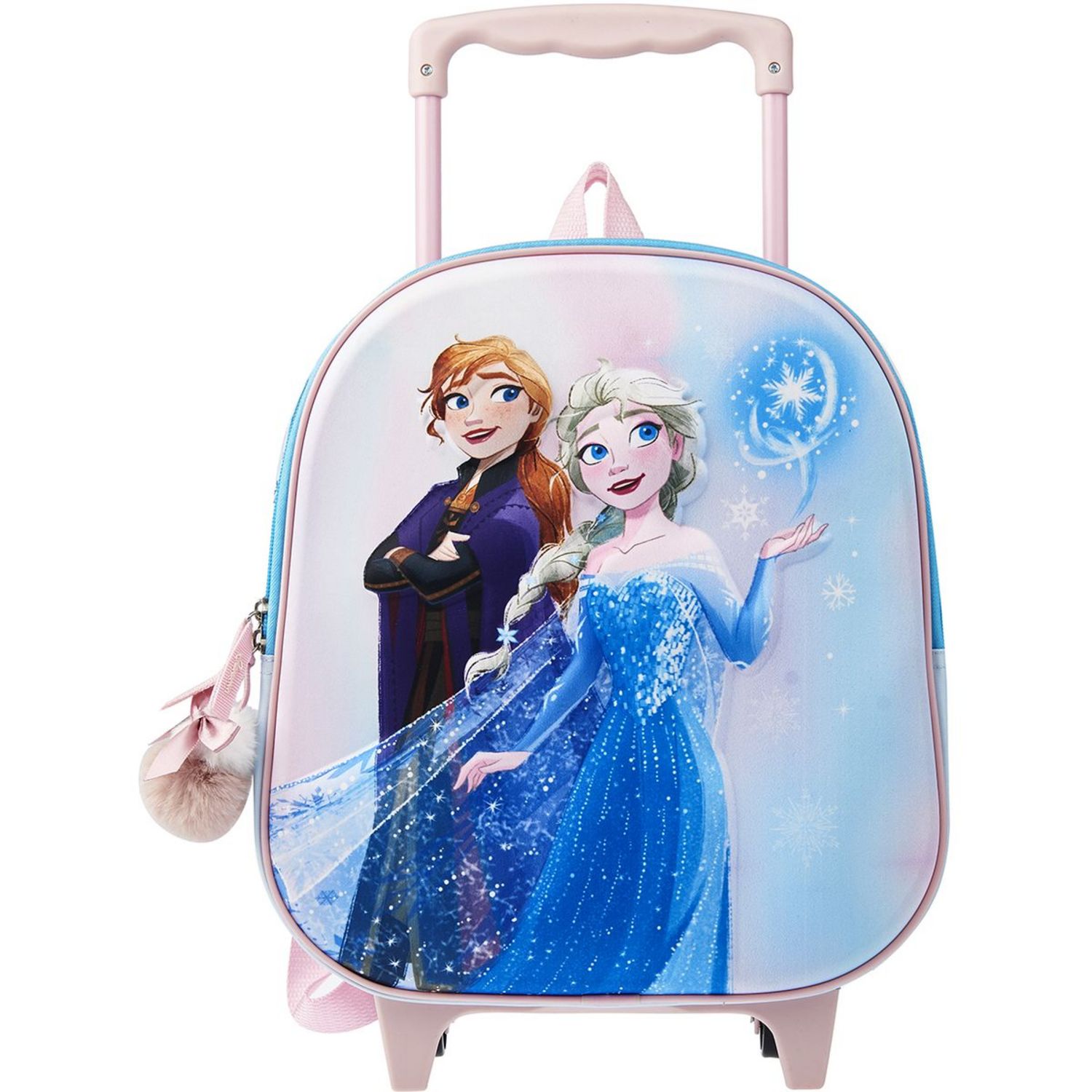 Sac maternelle roulettes 3D bleu et rose Reine des Neiges