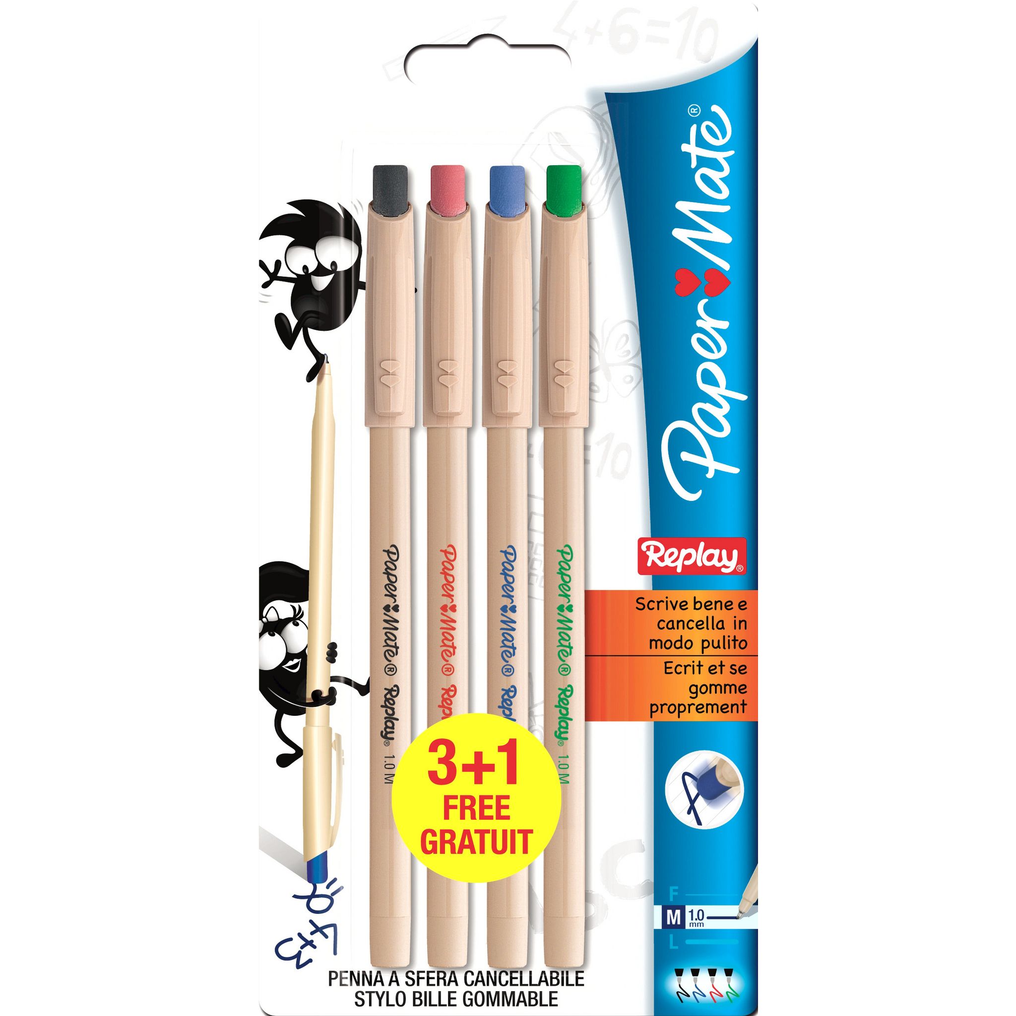 PAPERMATE Lot de 2 stylos bille gommable pointe moyenne Replay encre bleue  pas cher 