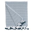 FUTURE HOME Plaid polycoton pétrole et blanc avec pompons 125x150cm