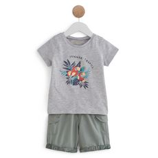 IN EXTENSO Ensemble t-shirt perroquet + bermuda bébé garçon (gris chine)