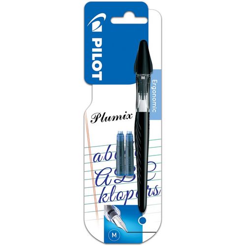 Stylo plume rechargeable pointe moyenne + 2 cartouches bleues Plumix