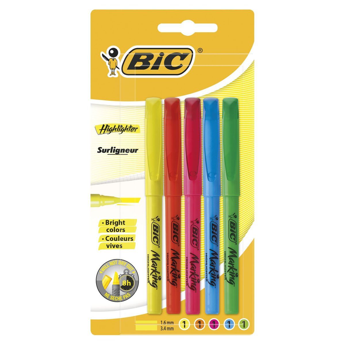 Stylo bille 3 couleurs + surligneur fluo intégré - BIC