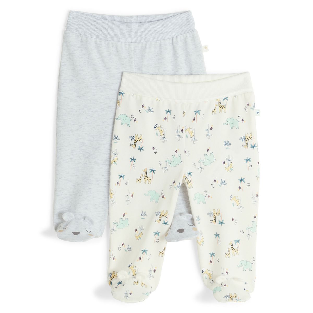 INEXTENSO Lot de 2 pantalons de naissance avec pieds jersey