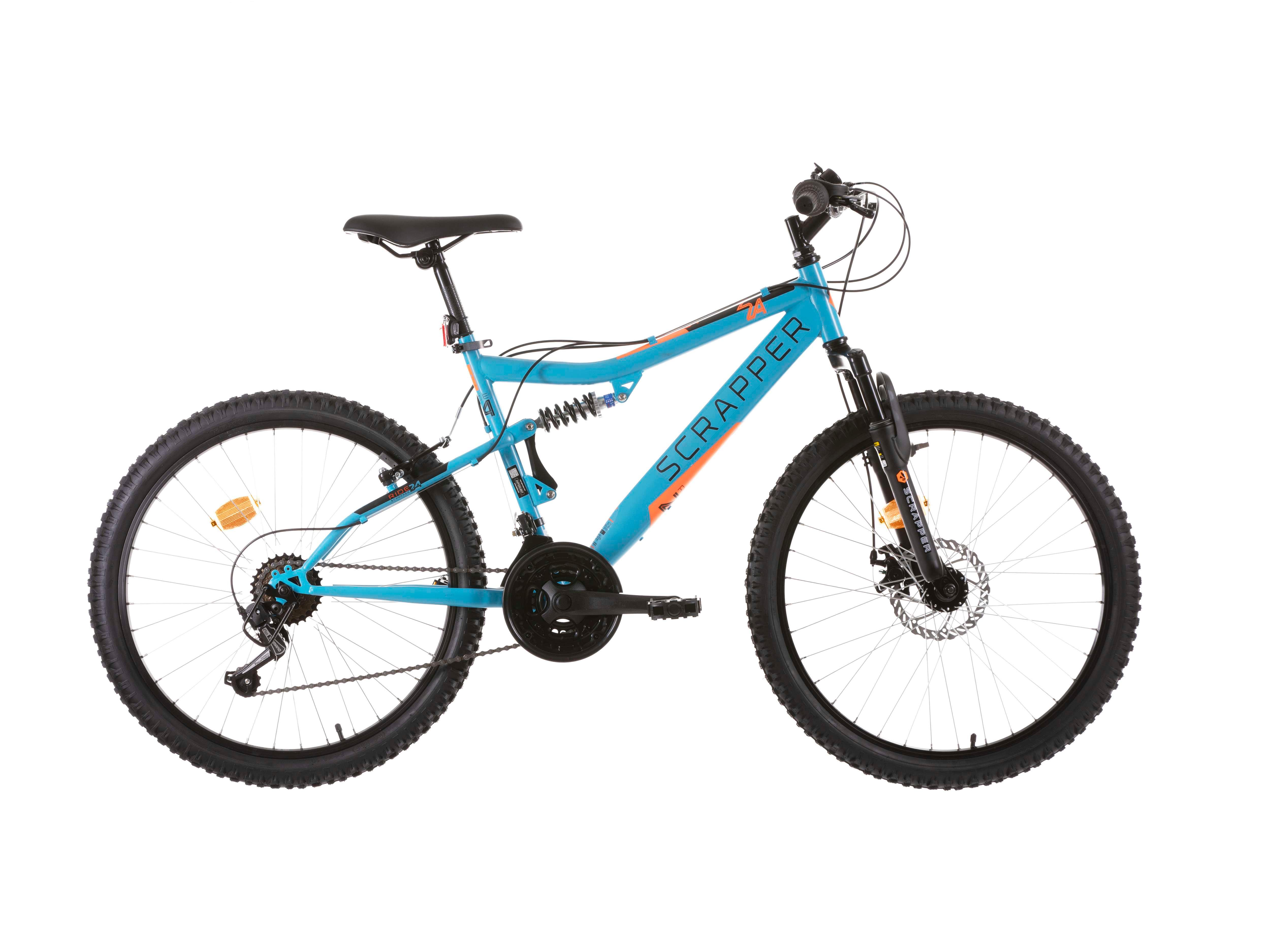 SCRAPPER VELO VTT 24 Tout suspendu Garcon SCRAPPER pour enfant de 130 a 150 cm Fourche telescopique 18 Vitesses Derailleur shimano Frein a disque mecanique avant et V Brake a