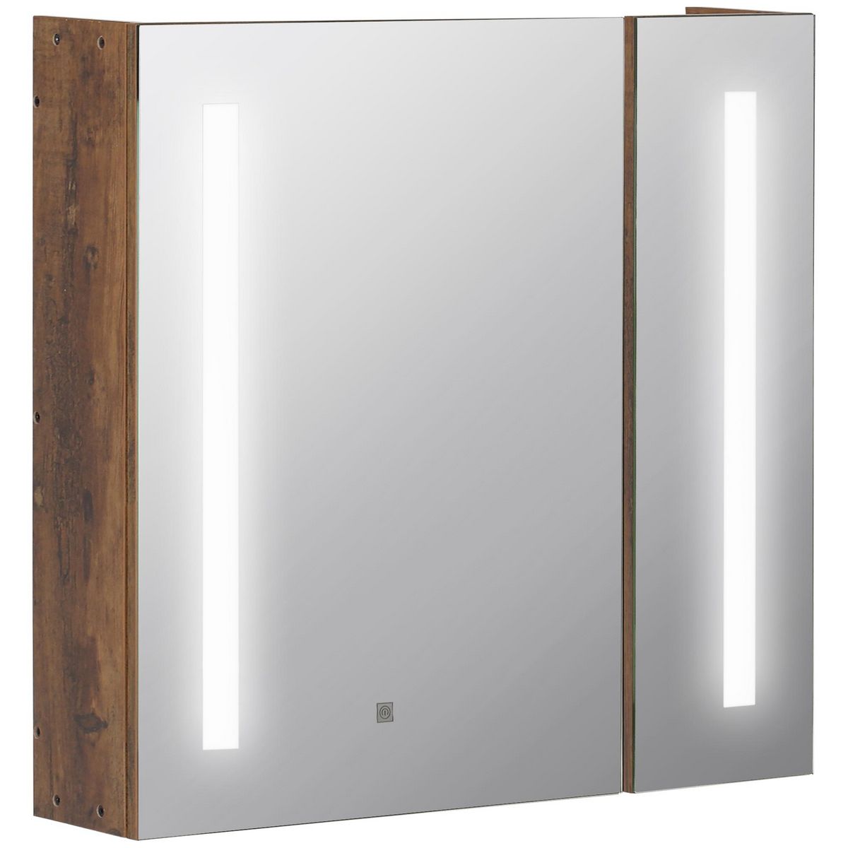KLEANKIN Miroir lumineux LED armoire murale design de salle de bain 2 en 1 dim. 70L x 15l x 65H cm MDF aspect bois