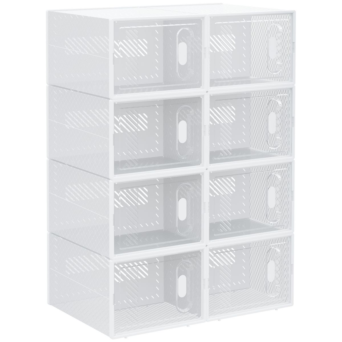 HOMCOM Lot de 8 boites cubes rangement à chaussures modulable avec portes  transparentes - dim. 25L x 35l x 19H cm - PP blanc transparent pas cher 