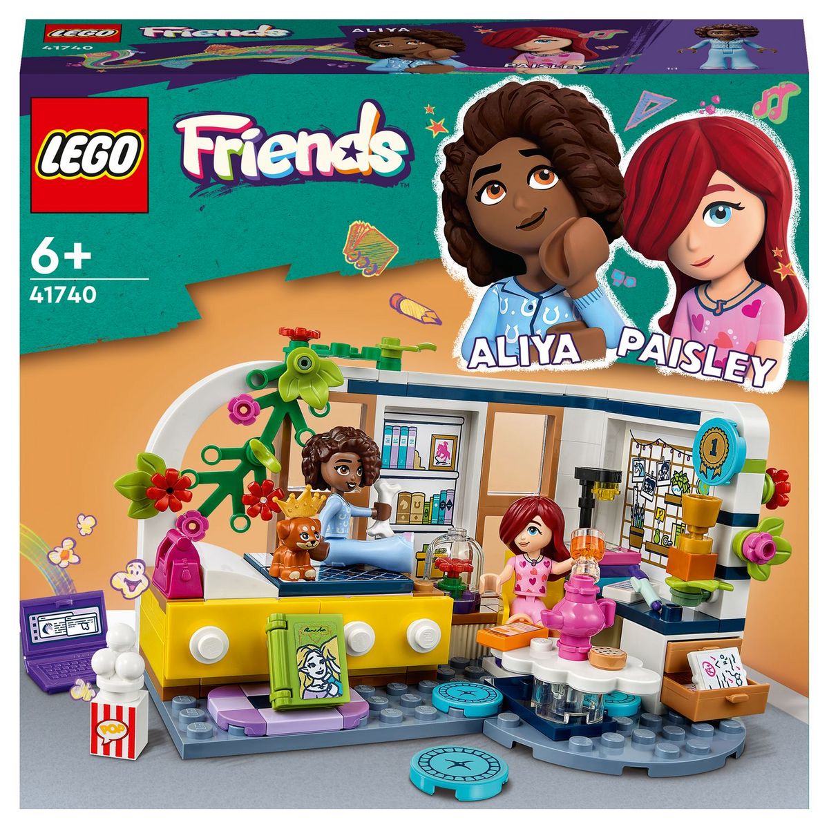 LEGO Friends 41740 La chambre d Aliya Jouet pour Filles et Garcons Soiree Pyjama a Collectionner avec Figurine Paisley et Aira le Chiot pas cher Auchan