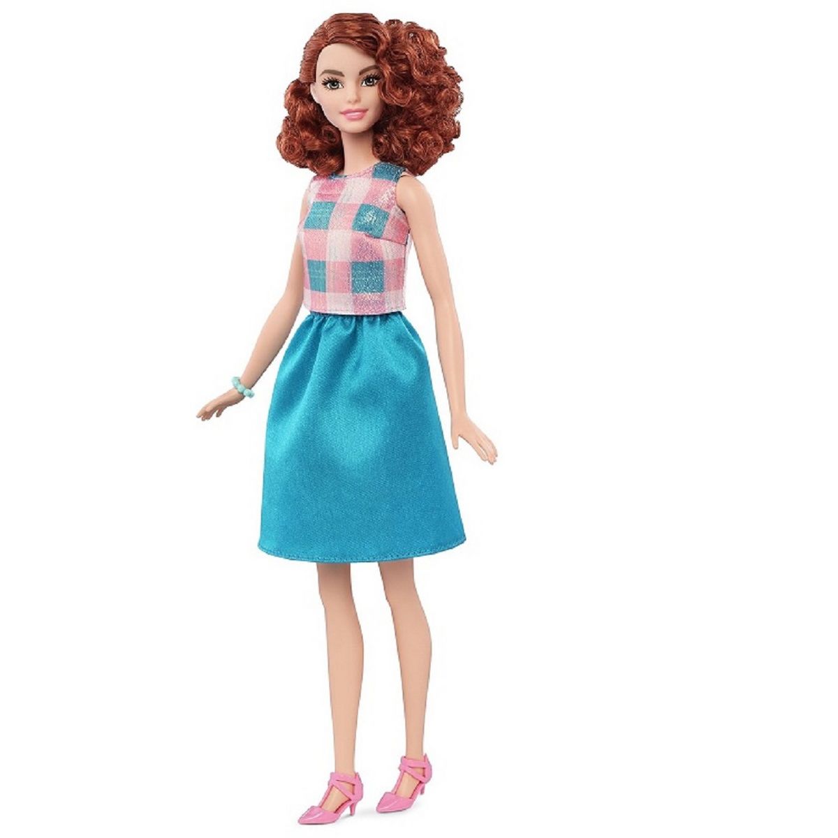 Barbie Look Robe Bleue et Rouge Chevelure Rousse