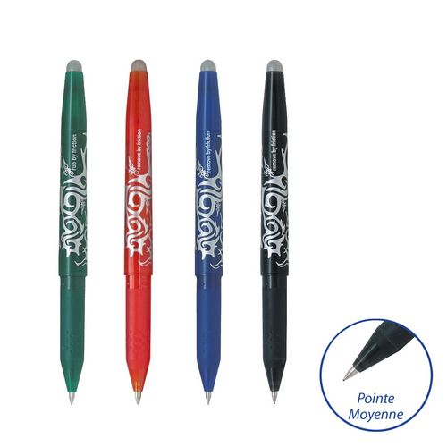 Lot de 4 stylos roller effaçables pointe moyenne vert/bleu/rouge/noir FriXion Ball