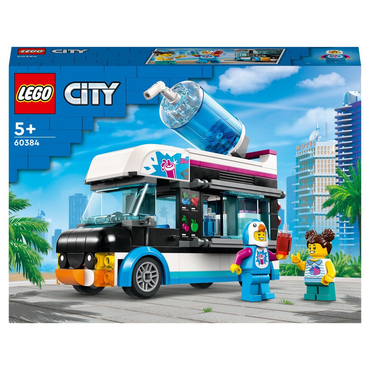 LEGO City 60384 Le camion à granités du pingouin, Jouet Camion pour Enfants de 5 Ans, Jeu de Véhicule d'Été avec Figurines