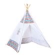 Tente teepee indien enfant style graphique - dim. 1,2L x 1,2I x 1,55H m - porte refermable, fenêtre - structure bois, toile polyester coton blanc multicolore