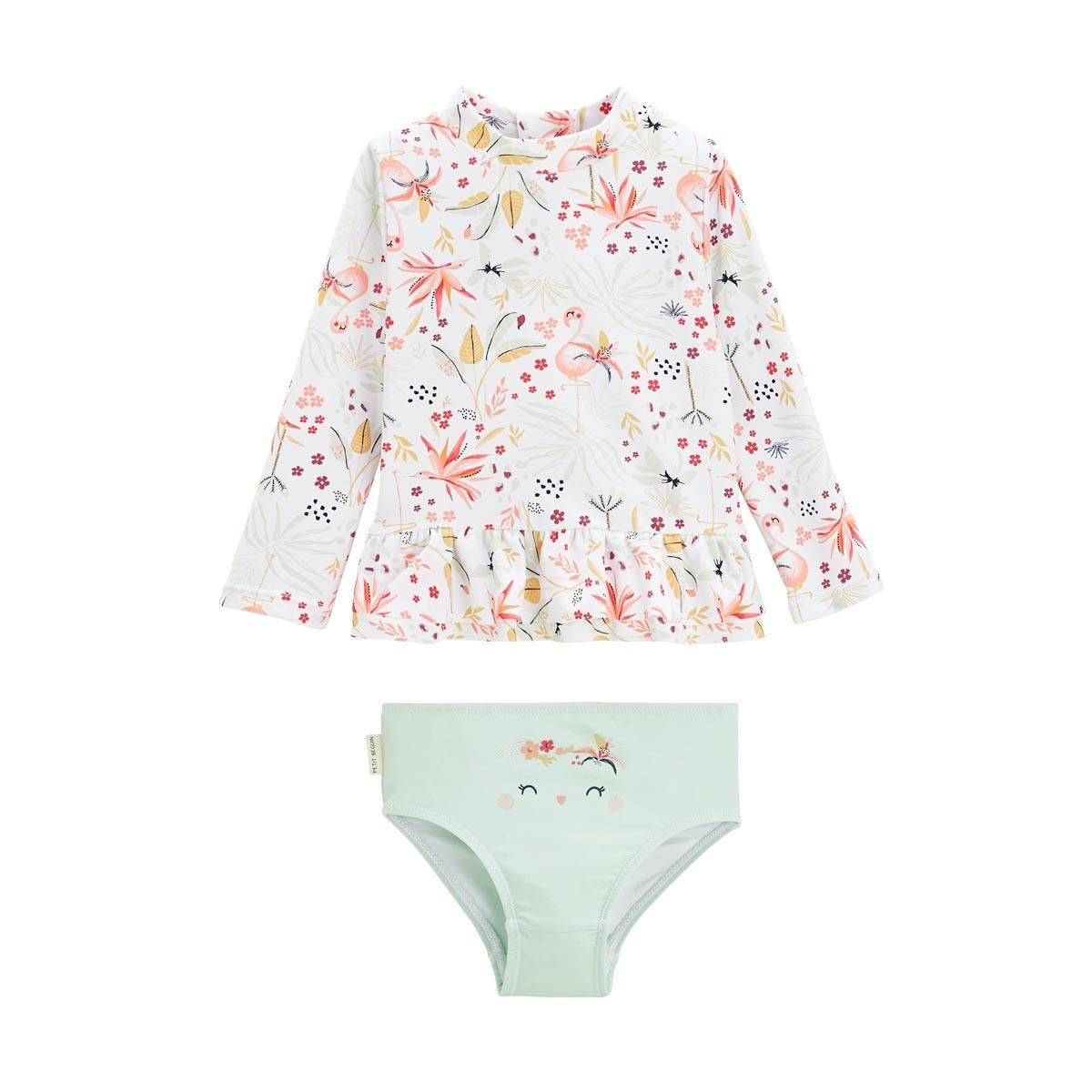 Petit Béguin Maillot de bain fille 2 pièces t-shirt ANTI-UV & culotte Paradise