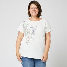 IN EXTENSO T-shirt manches courtes blanc imprimé fleuri grande taille femme (Ecru)