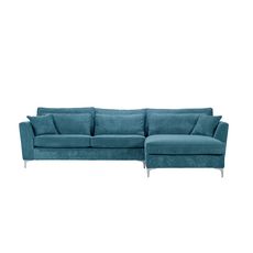 Canapé d'angle droit 5 places ISA tissu velours, confort moelleux (bleu)