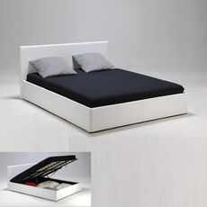 Lit coffre 160 x 200 cm avec tête de lit et sommier COSTA (Blanc)