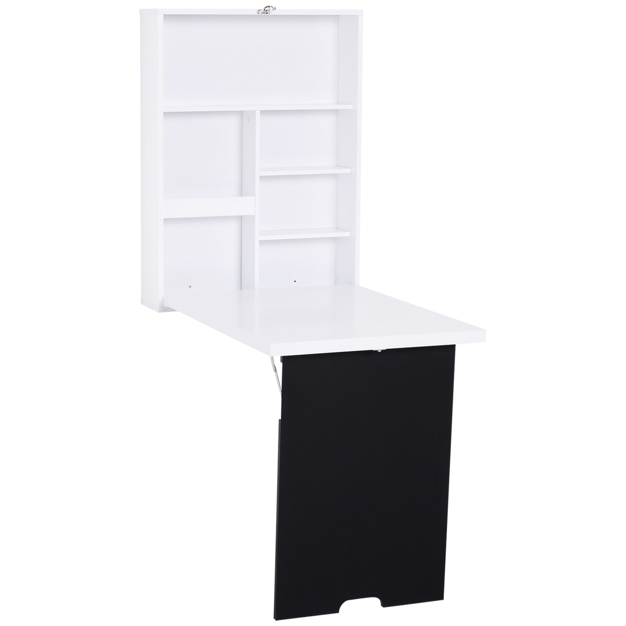 Bureau pliant mural blanc, table de travail de bureau pliante convertible  avec grand espace de rangement