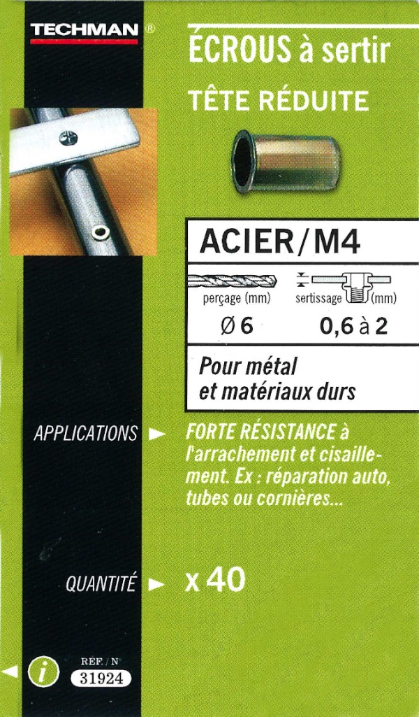 Techman - 40 écrous M5 à sertir acier avec tête réduite