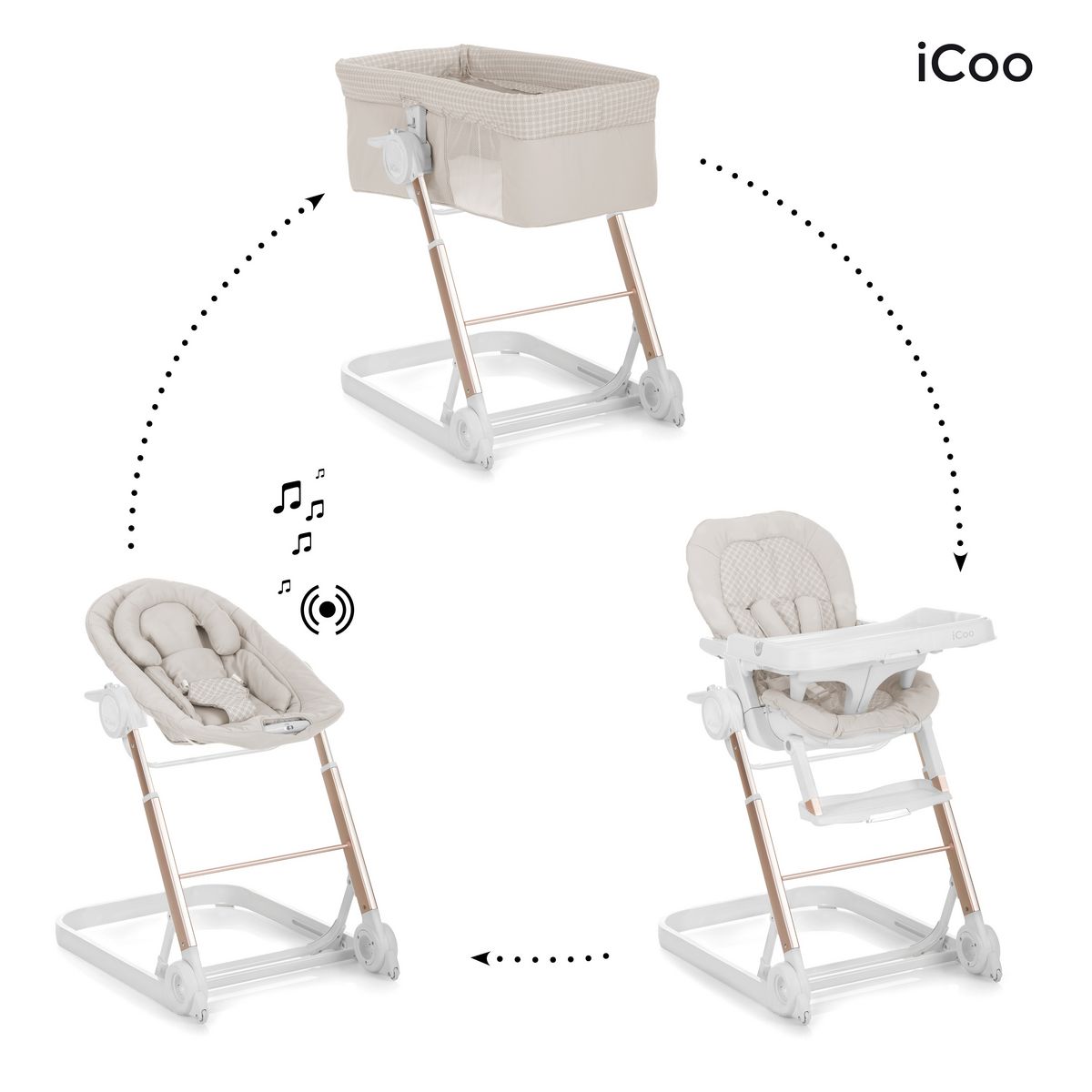ICOO Grow with me 1 2 3: Berceau co dodo, Transat & Chaise haute pas cher 