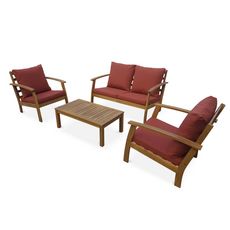 Salon de jardin en bois 4 places - Ushuaïa - Canapé, fauteuils et table basse en acacia, design (Terracotta)
