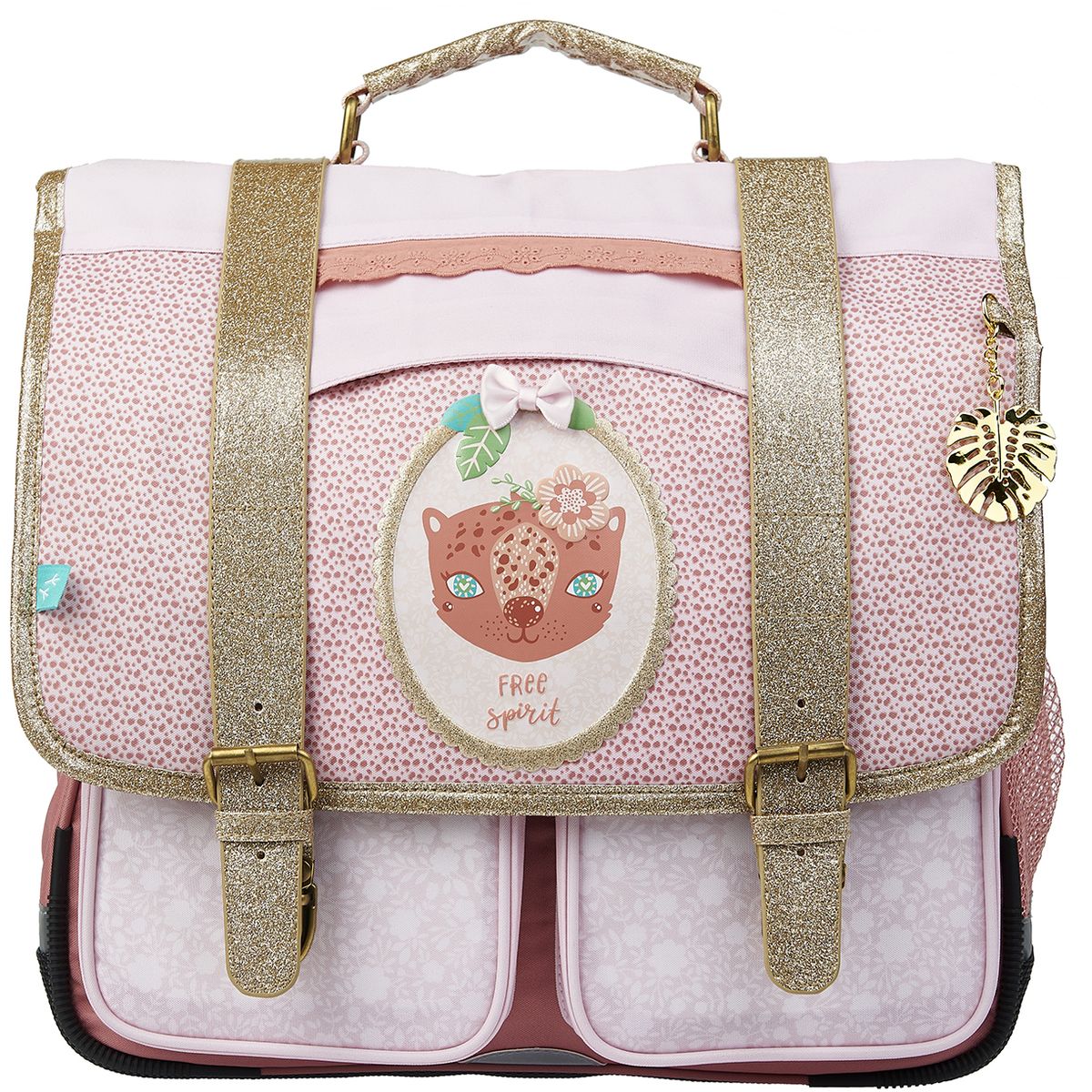 AUCHAN Cartable 38 cm CP CE1 CE2 rose et dor Be Wild pas cher