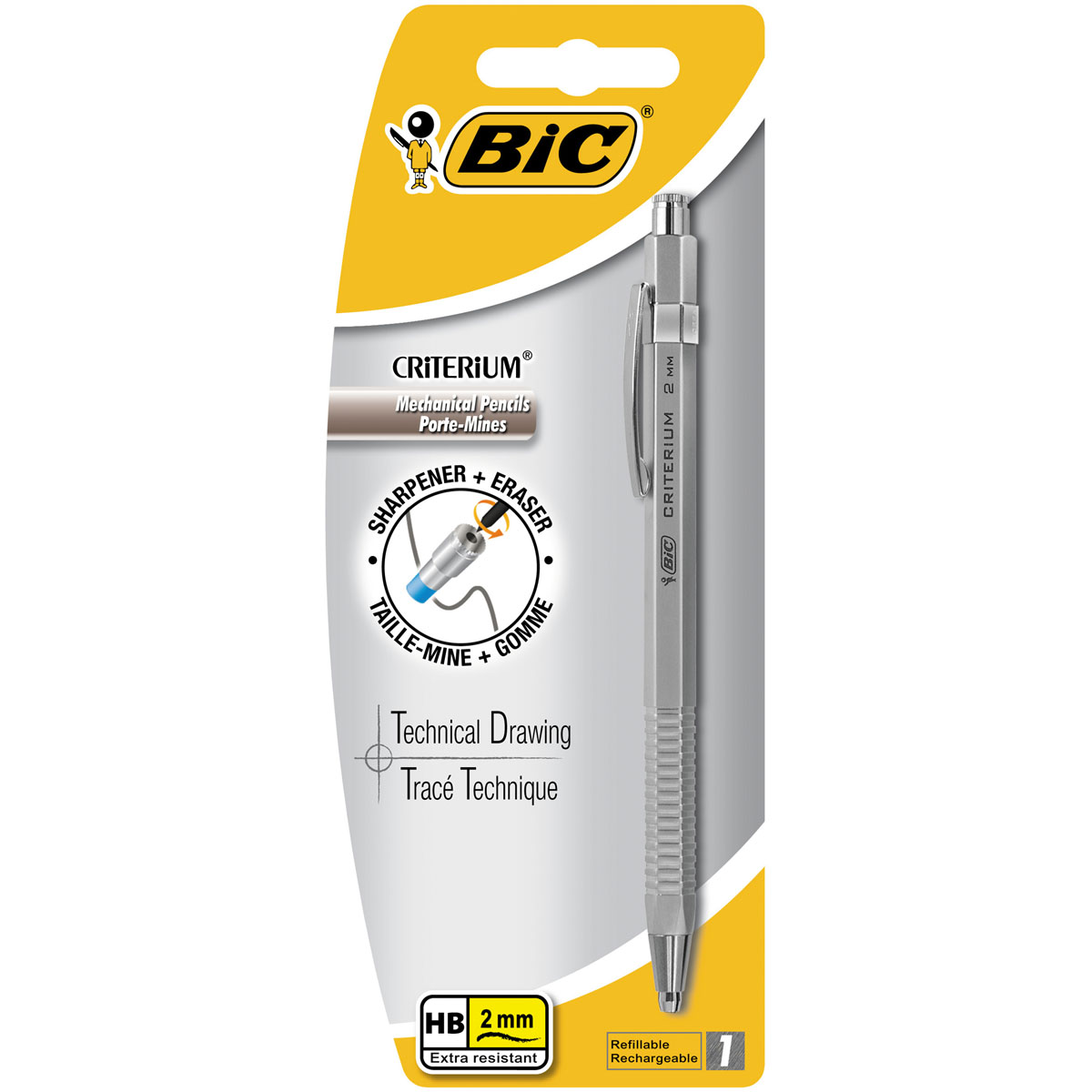 Portemine BIC Criterium HB 2mm gomme et clip métal