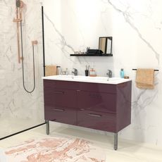 Ensemble salle de bain meuble sous-vasque + plan résine TORINO (Aubergine)