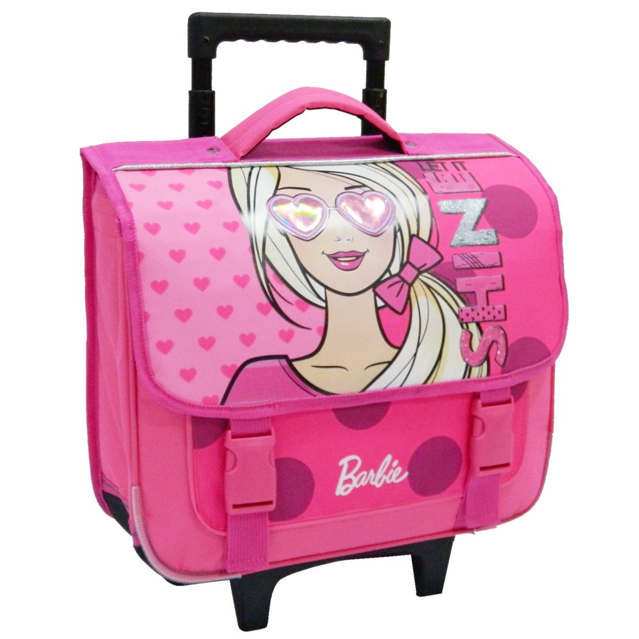 Cartable roulettes 38cm 2 compartiments rose BARBIE pas cher