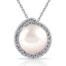 Collier Perle de Culture Argent 925 Rhodié Femme Oxydes de Zirconium blancs
