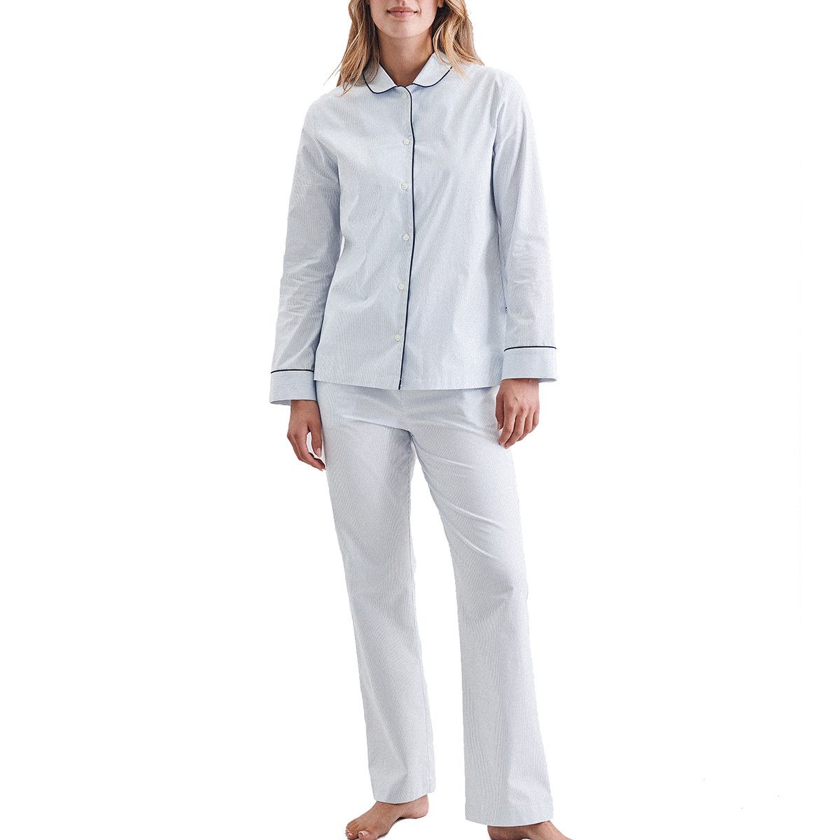 Pyjama femme fines rayures bleu