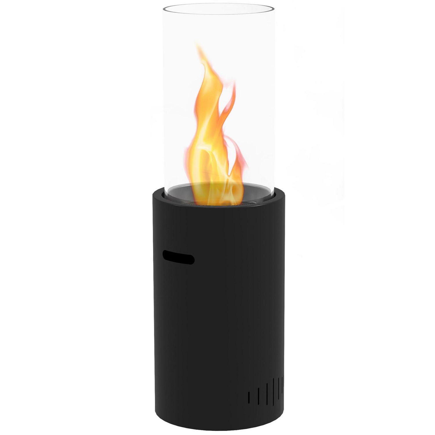 HOMCOM Cheminée bioéthanol design contemporain - brûleur 0,9 L - contrôle  de flamme inclus - acier noir verre trempé pas cher 