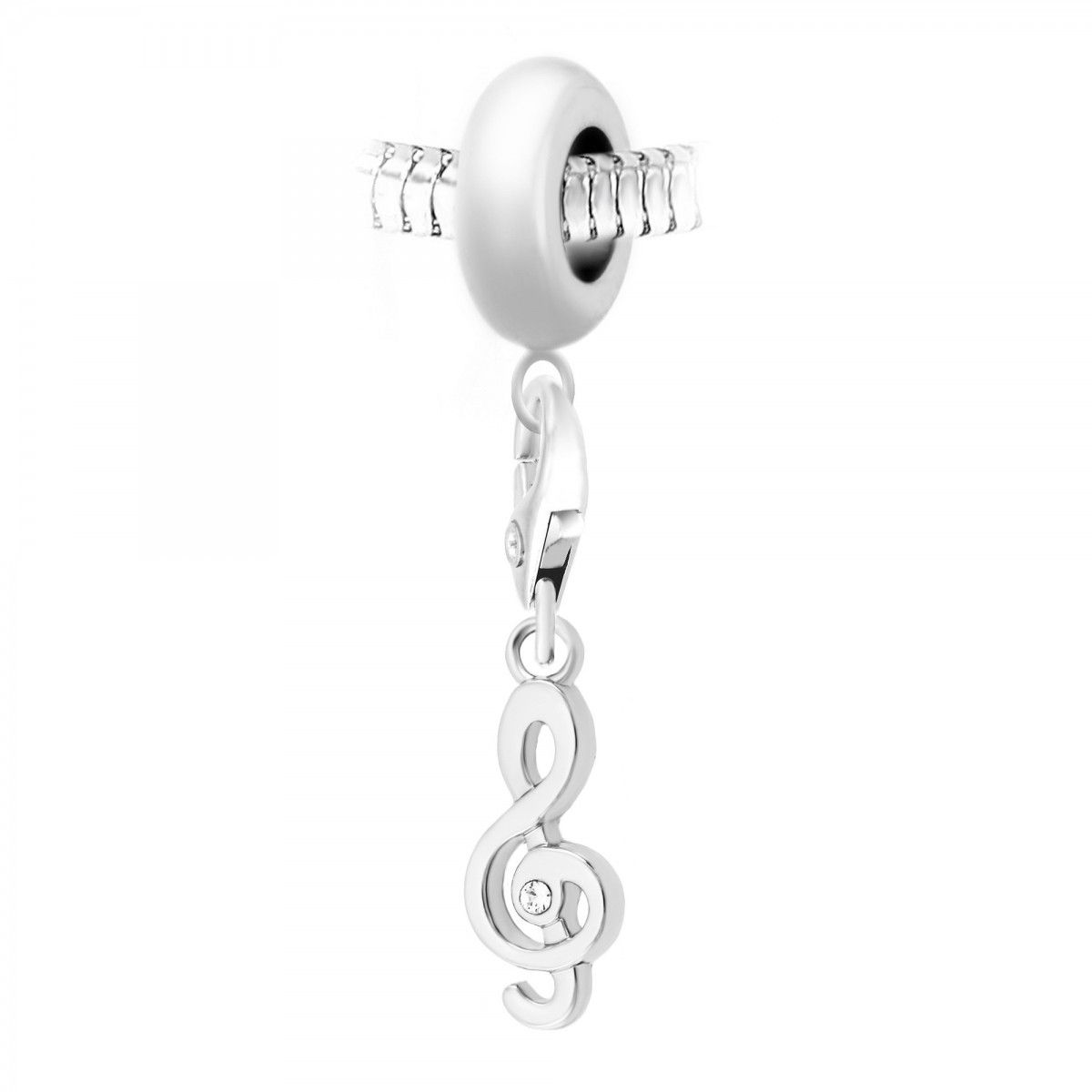 SC CRYSTAL Charm perle SC Crystal en acier avec pendentif clé de Sol orné de Cristaux scintillants