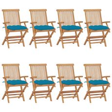 Chaises de jardin avec coussins bleu clair 8 pcs Teck massif