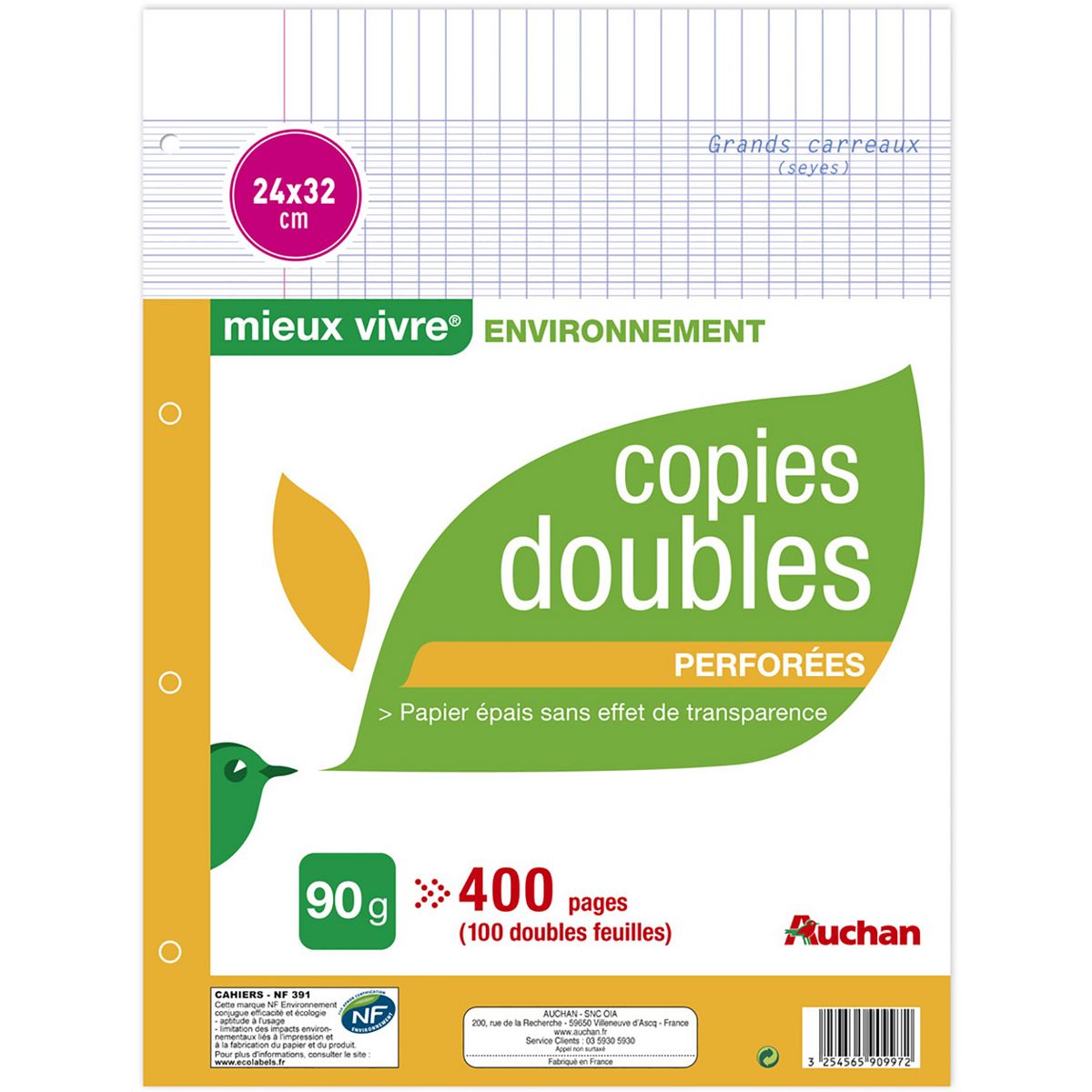 Copies doubles perforées 90g 210x297mm CARREFOUR : le paquet de 300 feuilles  à Prix Carrefour