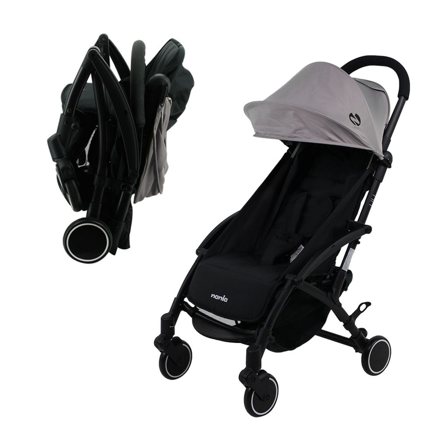 NANIA Poussette compacte Lili - 0-36 mois - Jusqu'a 15kg - Dossier  inclinable - Roues pivotantes a suspensions - Gris - Zoma