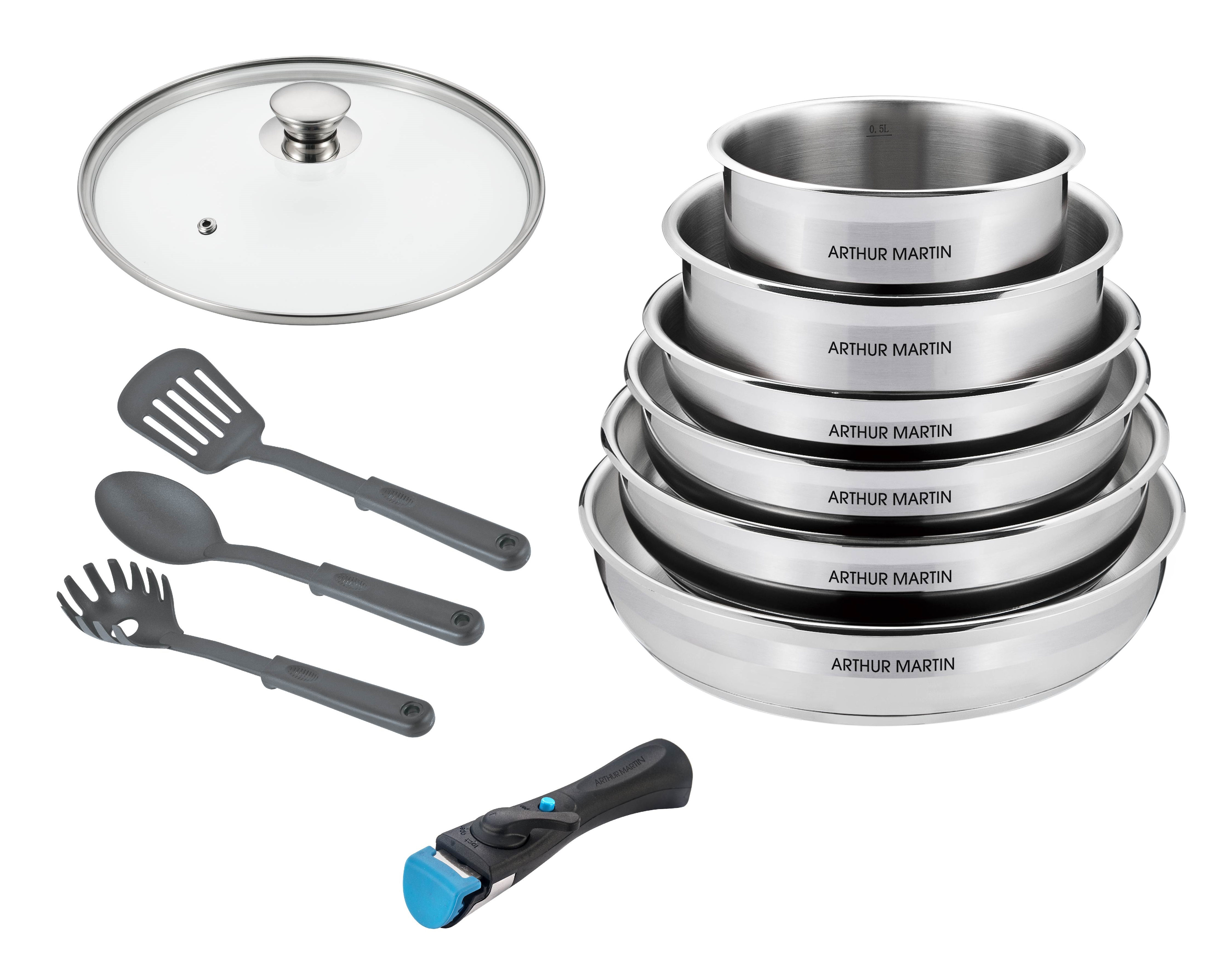 AM8411 : Batterie de Cuisine Inox 10 Pièces Arthur Martin Tous Feux dont  Induction et Four