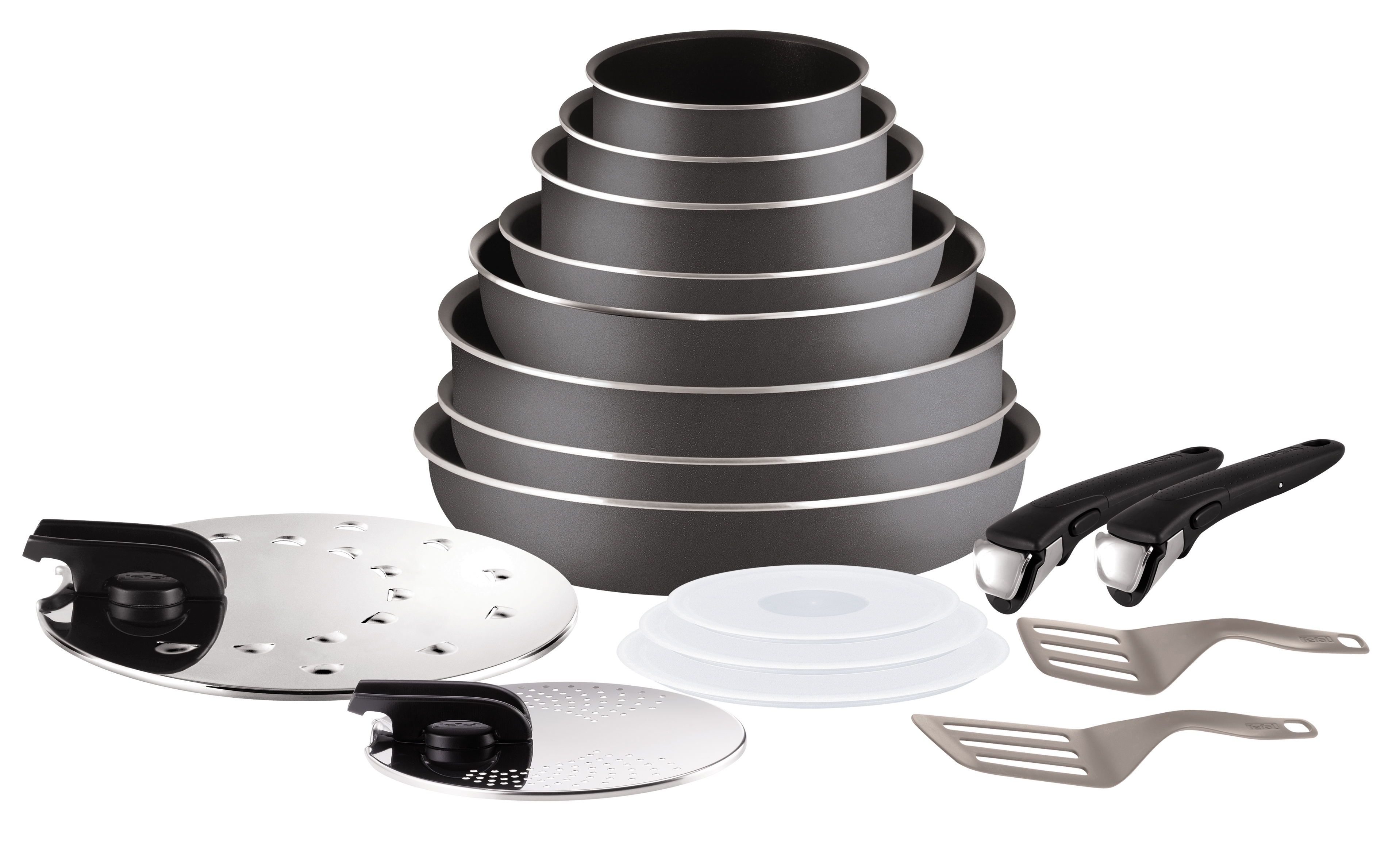 TEFAL Batterie de cuisine 17 pièces gris anthracite INGENIO pas cher 