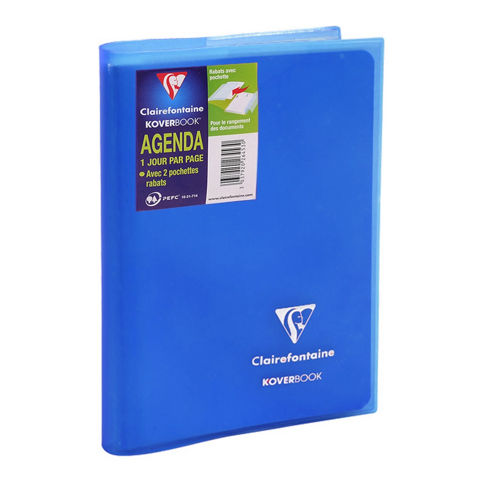 CLAIREFONTAINE Agenda scolaire journalier à rabats Koverbook 12x17cm bleu  2023-2024 pas cher 