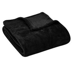 ACTUEL Plaid, couvre-lit, jeté de canapé uni douceur en polyester 240 g/m² (Noir)