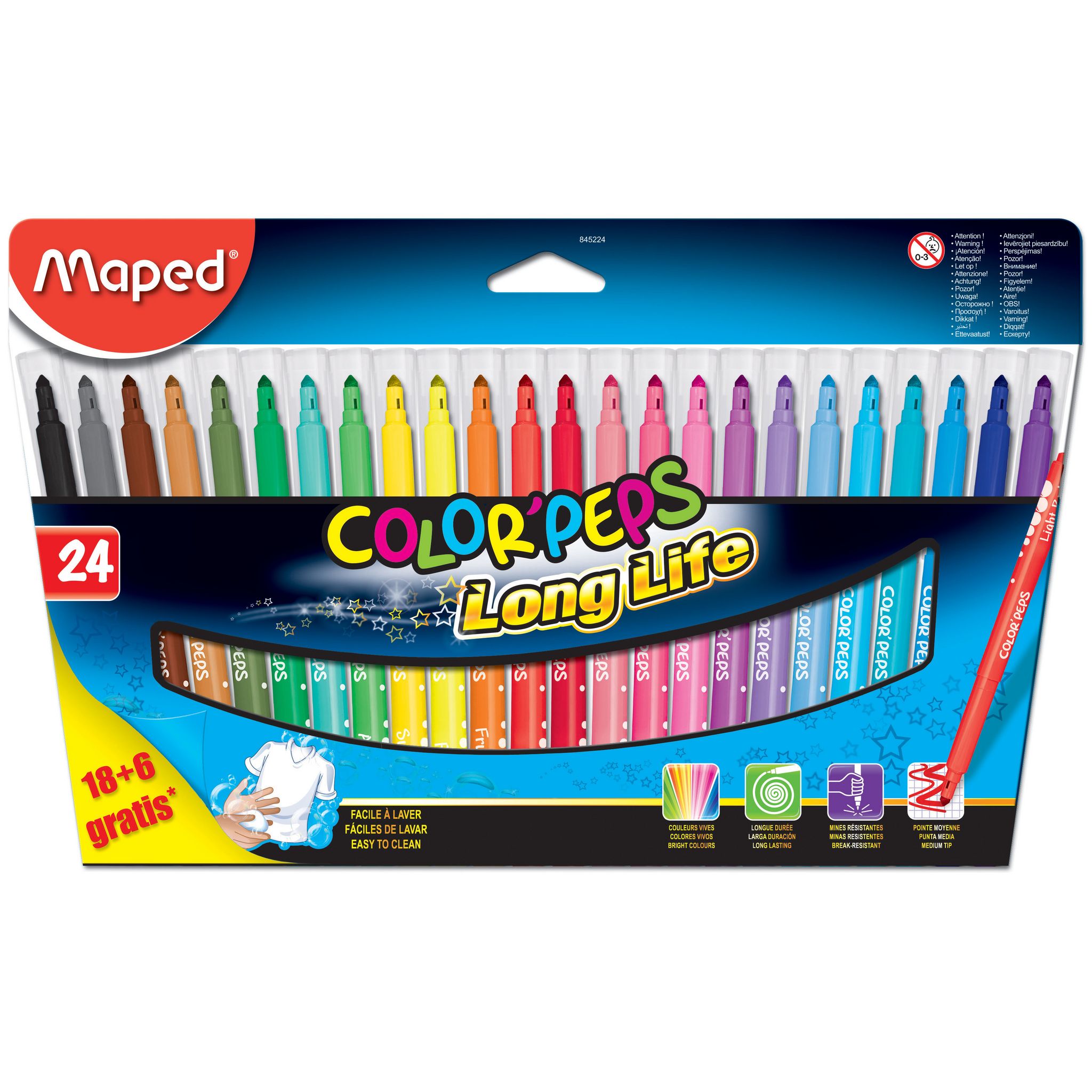 15 feutres de coloriage - Pointe moyenne - Ultra lavable - Color'Peps Long  life - Maped - Opportunité