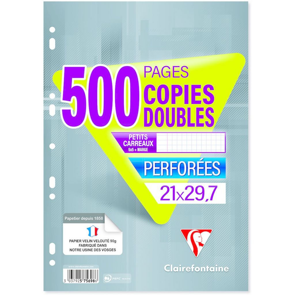 Copies doubles A4 Petits carreaux 300 pages Clairefontaine chez Rougier &  Plé