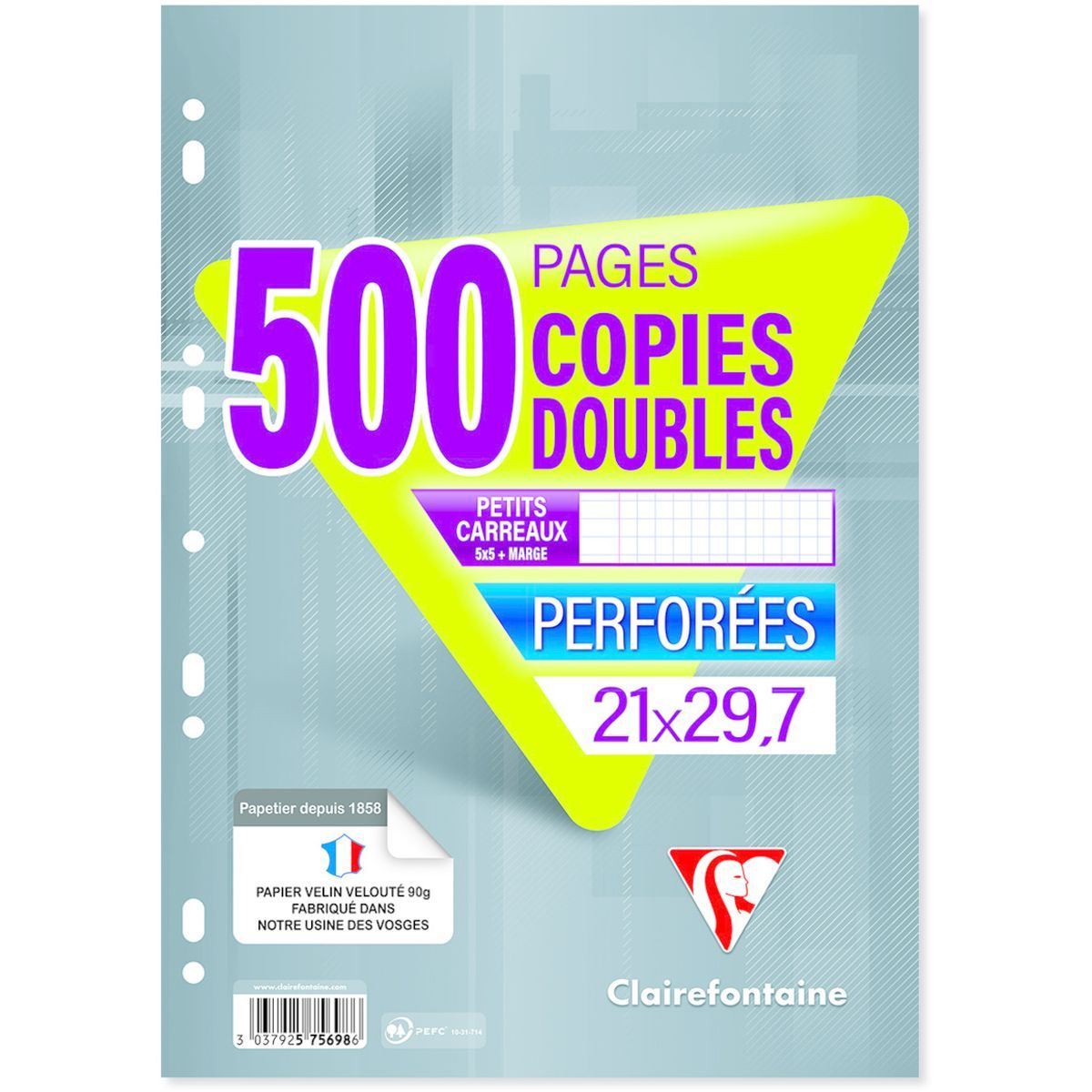 Copies doubles lot de 500 format A4 petits carreaux Clairefontaine