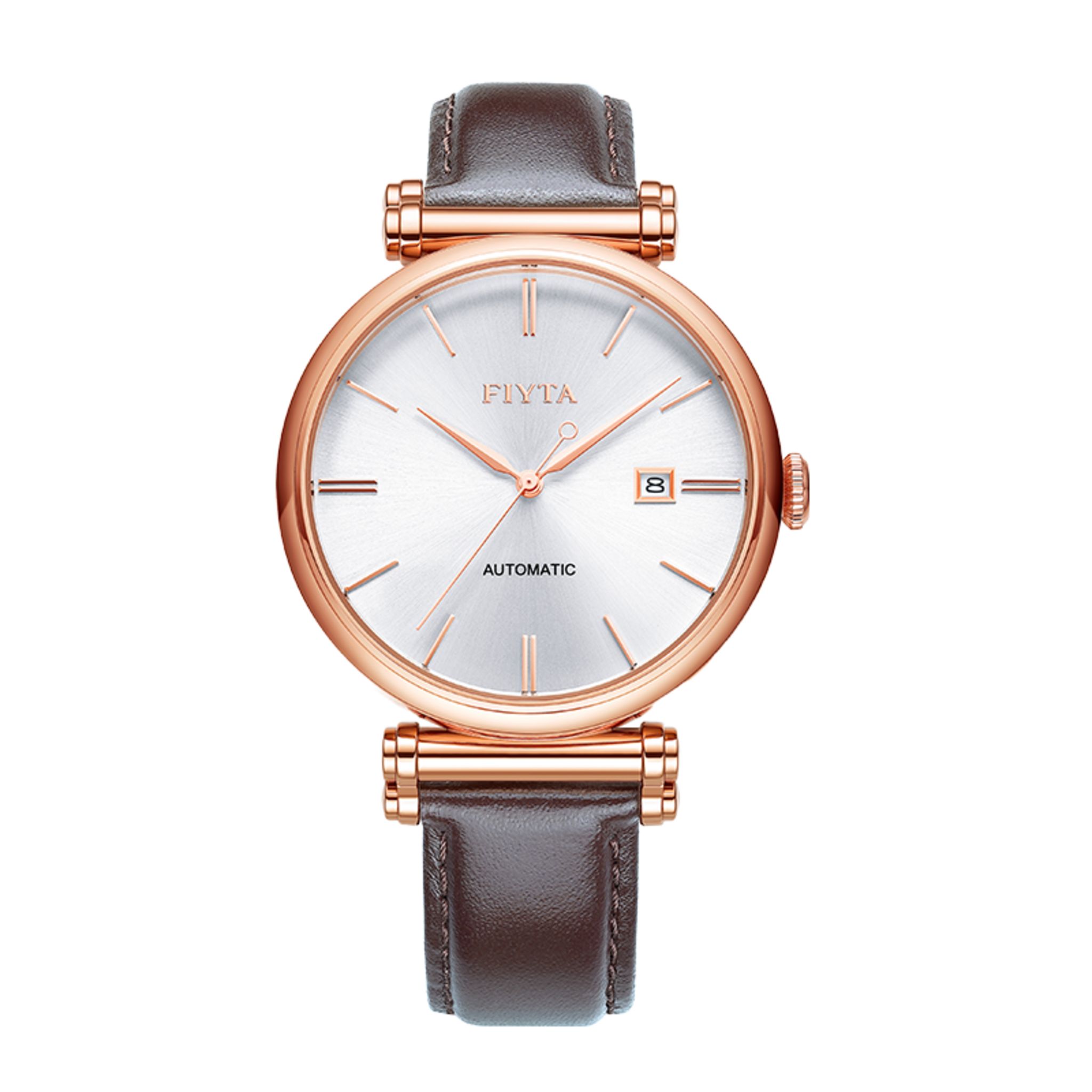 Montre Automatique Fiyta In Cuir Marron Dateur GA850008.PWK pas